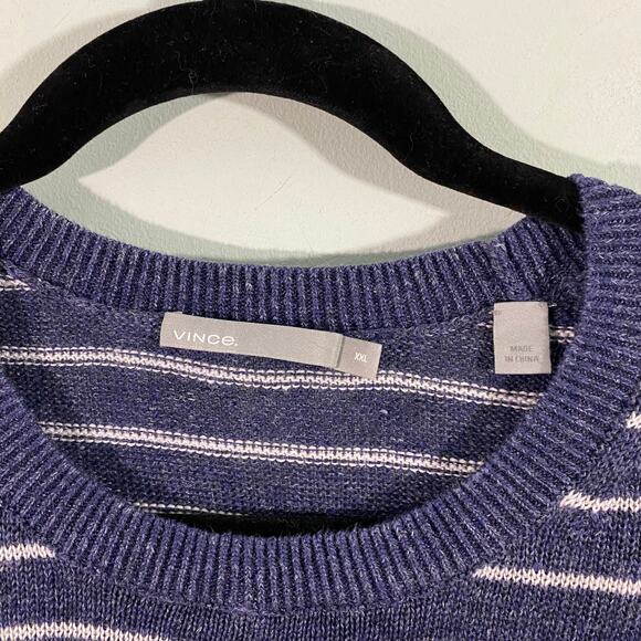Vince Men Navy Striped 100% Linen Long Sleeve Top Size XXL - Picture 4 of 8